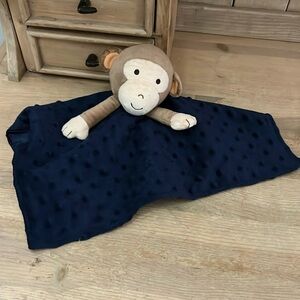 Okie Dokie Baby Lovey Security Blanket Monkey Nubby Navy Blue